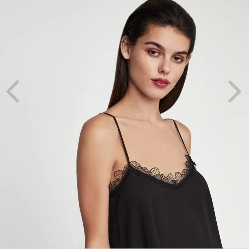 BCBG Black Lace Trim Camisole Crop Top Loose Flowy Cropped Cami tank XS NWOT - Picture 10 of 10